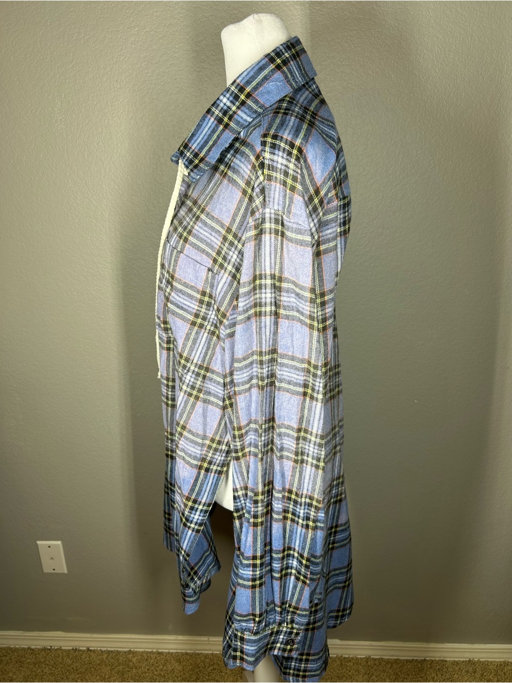POL Blue Plaid Lace Up High Low Flannel Grunge Boho Oversized Size M - Picture 4 of 8